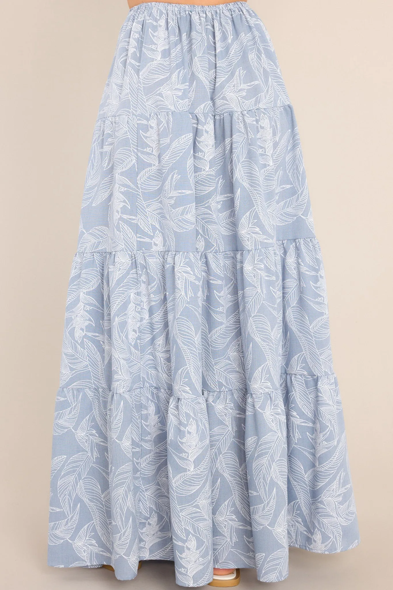 Staycation Ash Blue Tropical Print Maxi Skirt