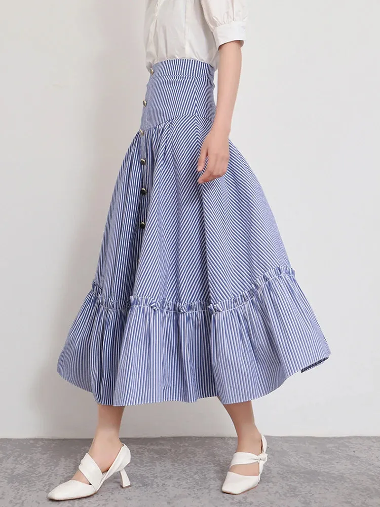 Striped Midi Skirts For Women High Waist Patchwork Colorblock Loose Long Skirts Female Summer Fashion Clothing