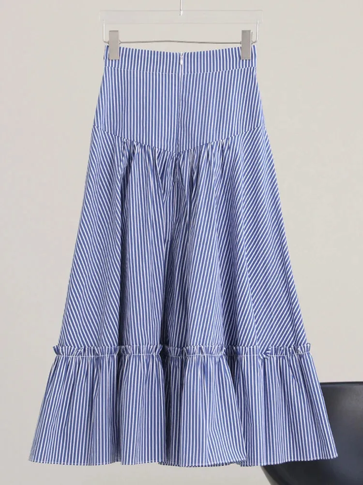 Striped Midi Skirts For Women High Waist Patchwork Colorblock Loose Long Skirts Female Summer Fashion Clothing