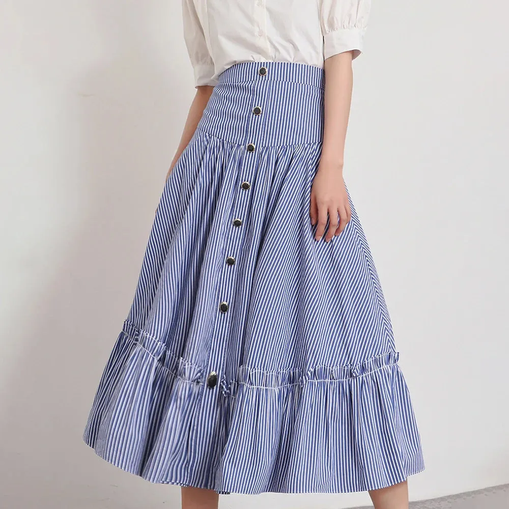 Striped Midi Skirts For Women High Waist Patchwork Colorblock Loose Long Skirts Female Summer Fashion Clothing
