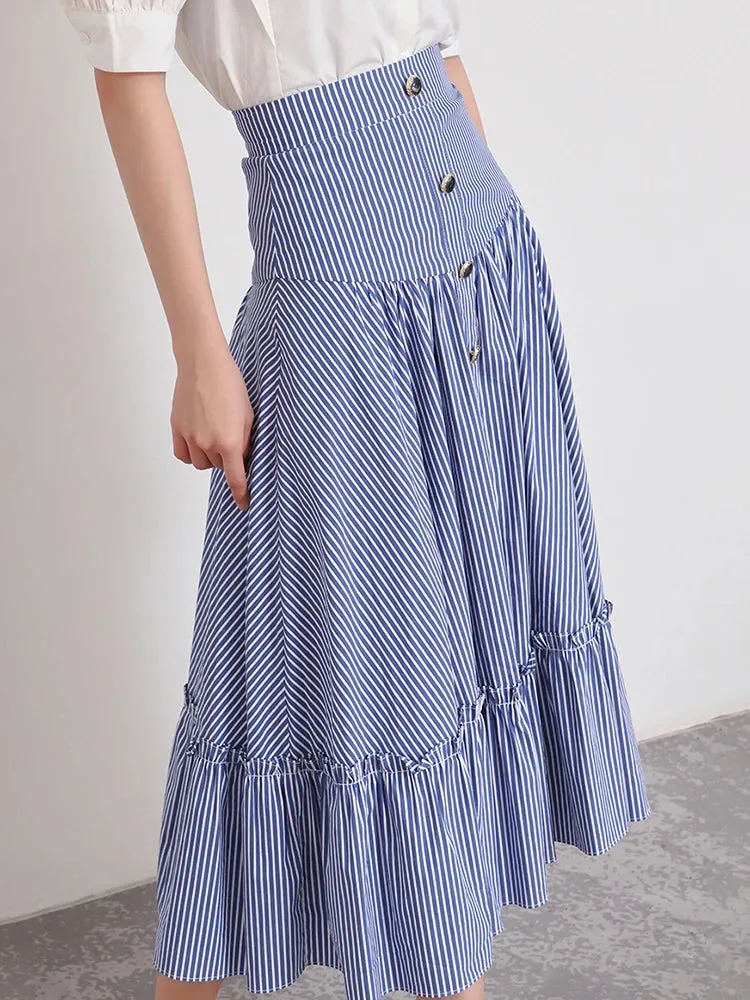 Striped Midi Skirts For Women High Waist Patchwork Colorblock Loose Long Skirts Female Summer Fashion Clothing