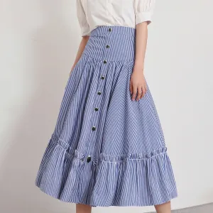 Striped Midi Skirts For Women High Waist Patchwork Colorblock Loose Long Skirts Female Summer Fashion Clothing