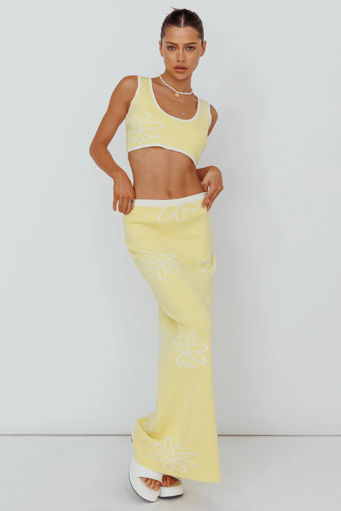 Sunland Knit Maxi Skirt Flower Light Lemon