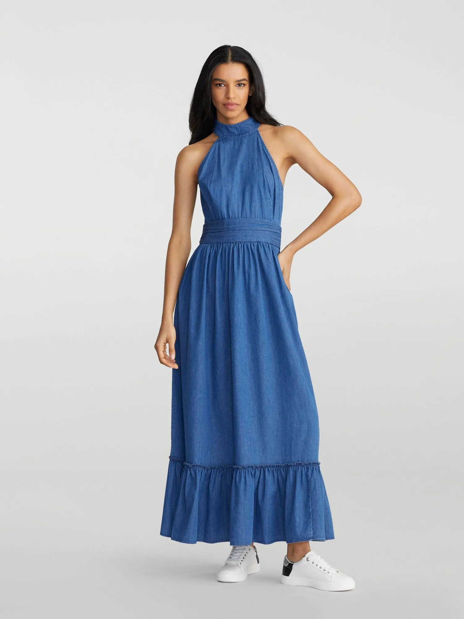 Tallie Chambray Halterneck Maxi Dress