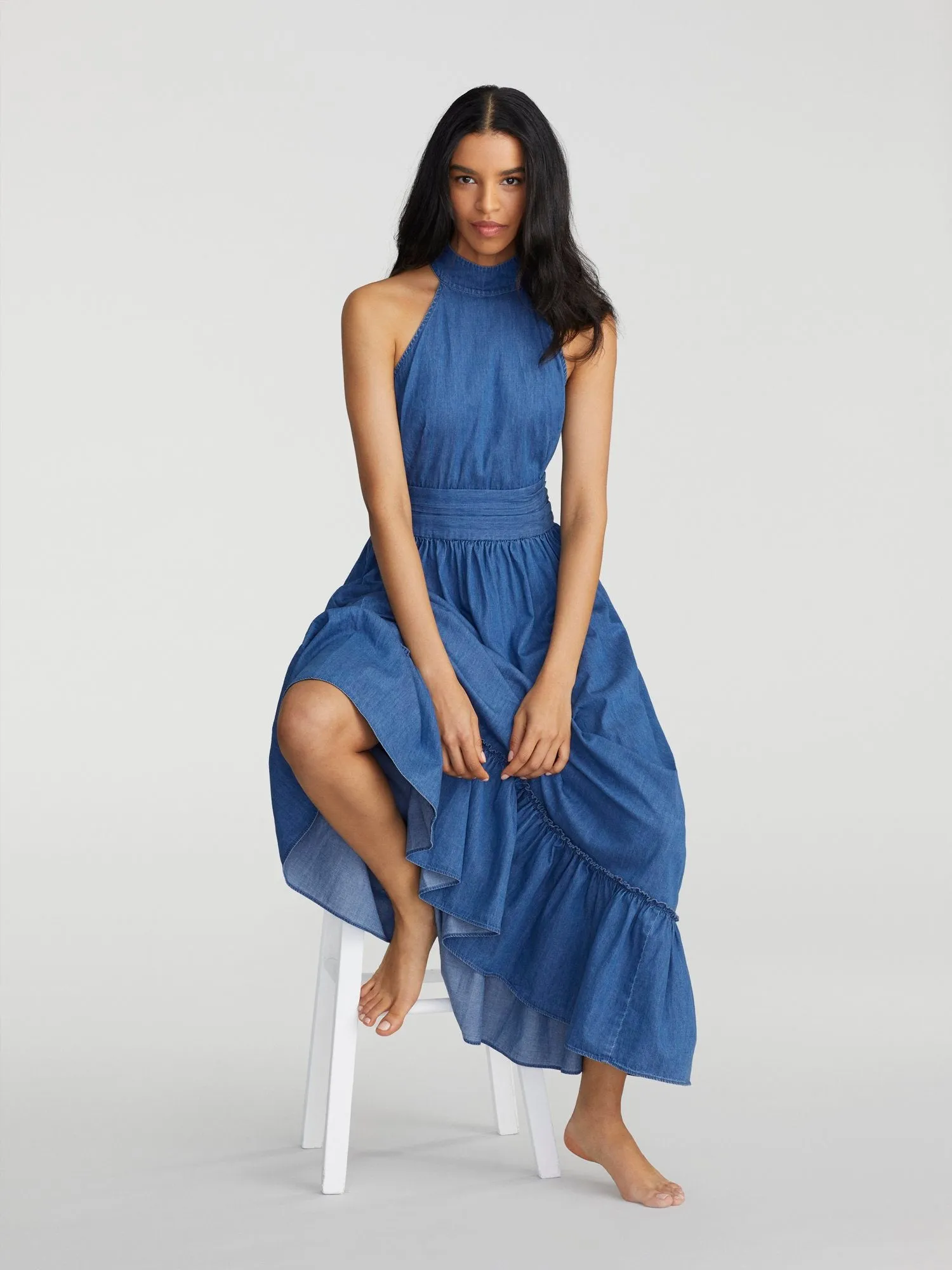Tallie Chambray Halterneck Maxi Dress
