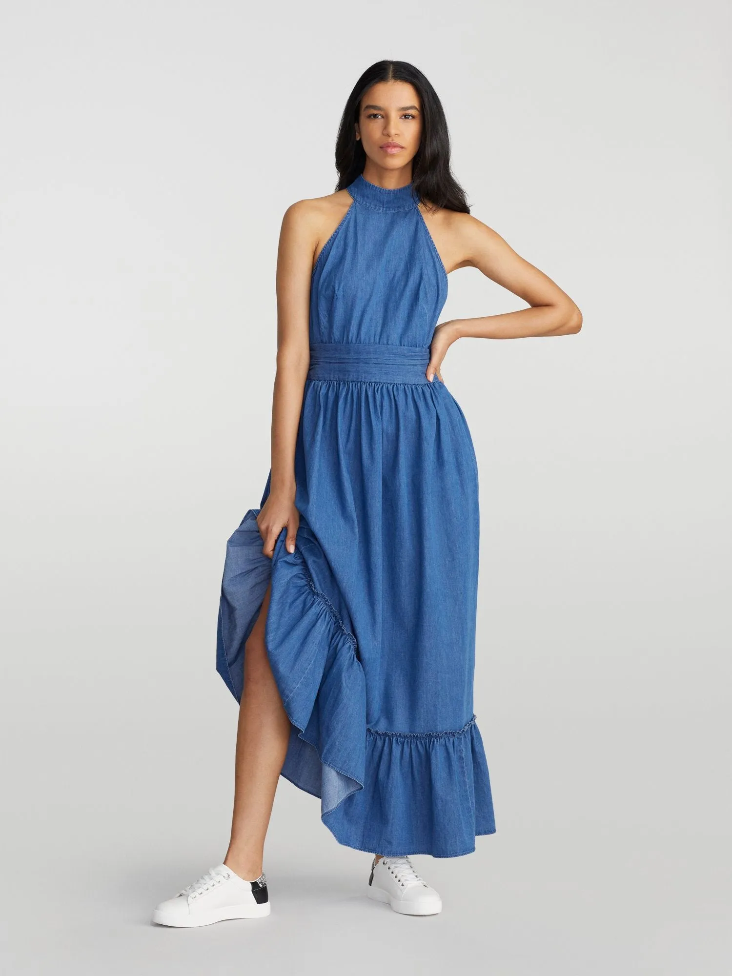 Tallie Chambray Halterneck Maxi Dress
