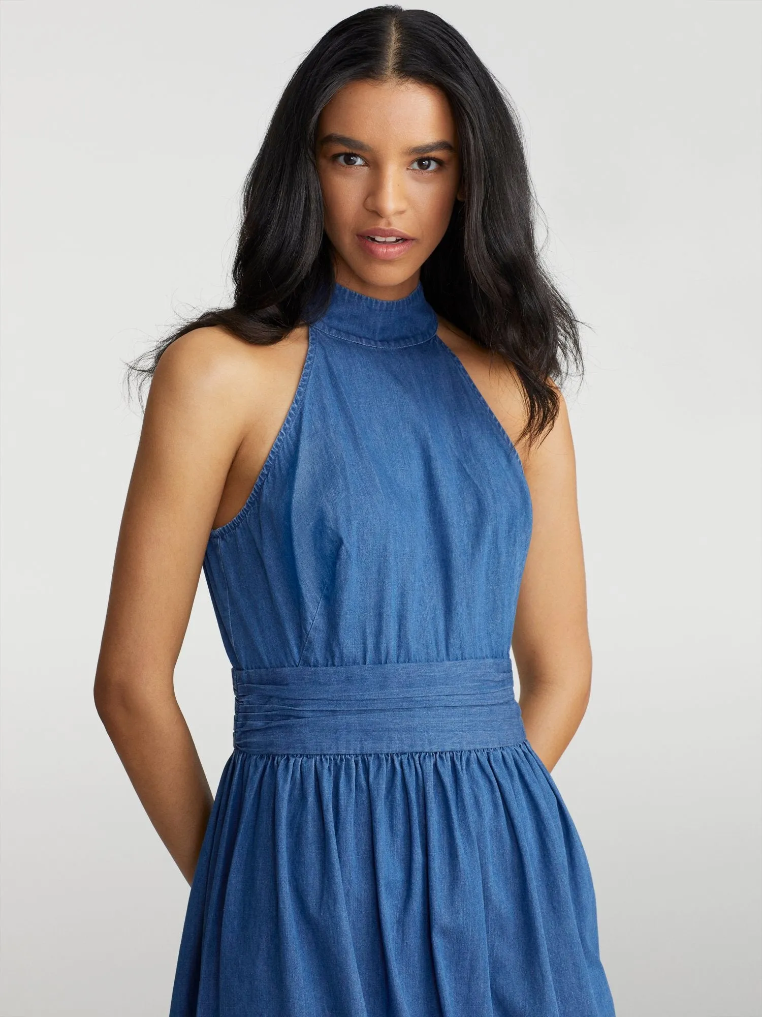 Tallie Chambray Halterneck Maxi Dress