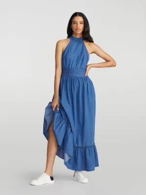 Tallie Chambray Halterneck Maxi Dress