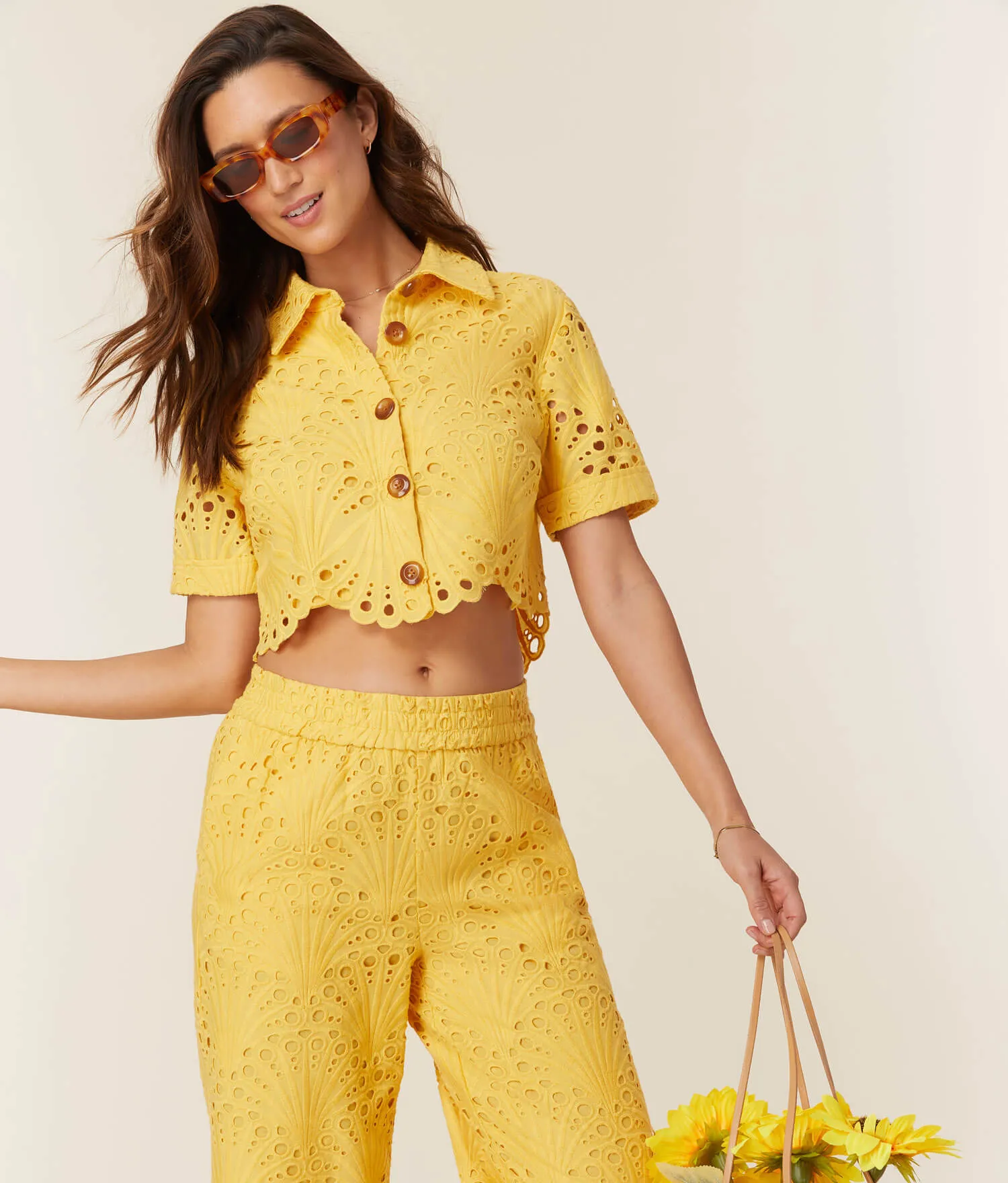 The Baltra Button Up Top - Eyelet - Pineapple