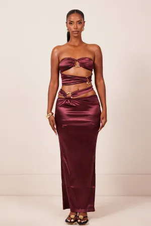 The Plated Satin bandeau maxi set- Wine