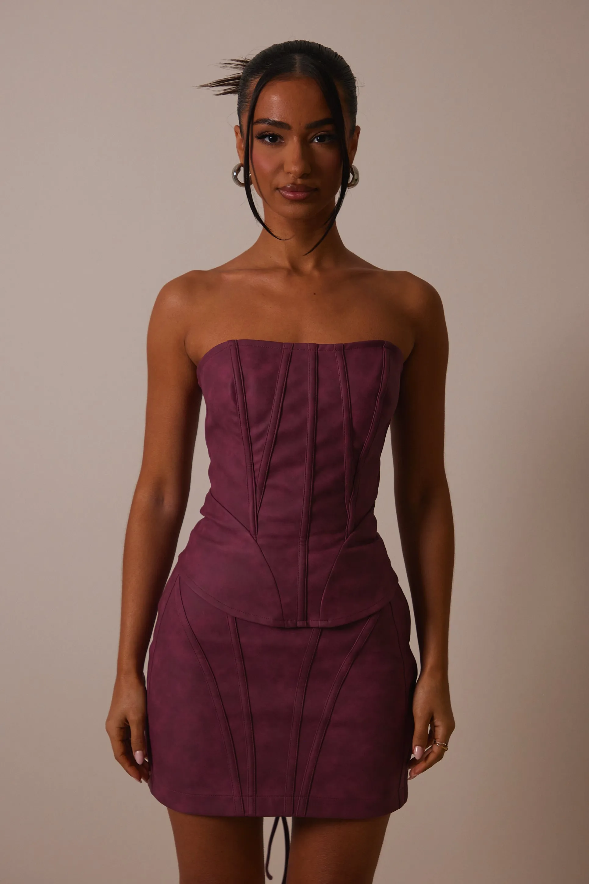 The washed panel leather skirt- washed purple