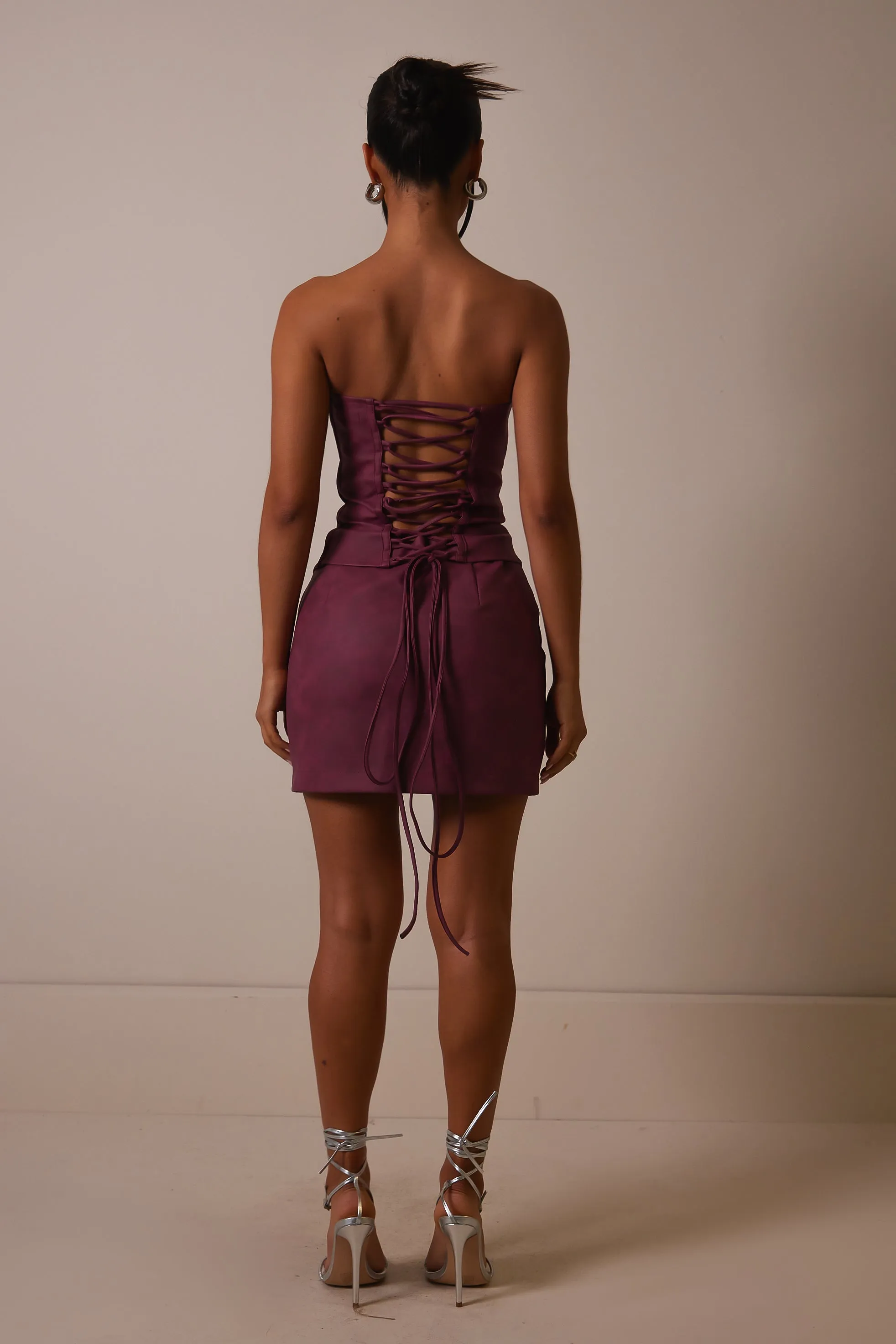 The washed panel leather skirt- washed purple