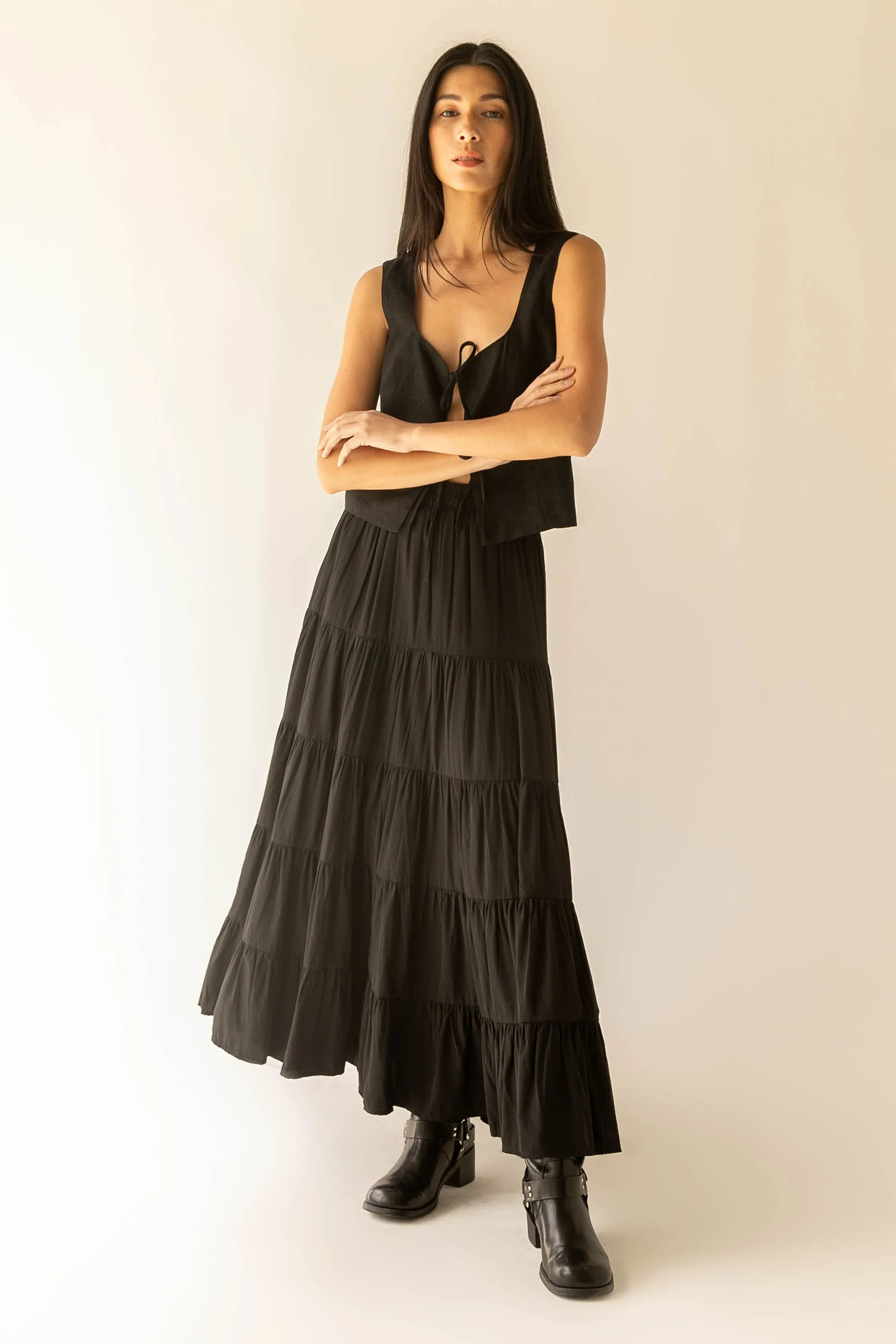 TIERED SKIRT WITH ELASTIC WAISTBAND