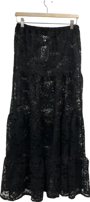 Topshop Sheer Lace Tiered Maxi Skirt In Black UK 8