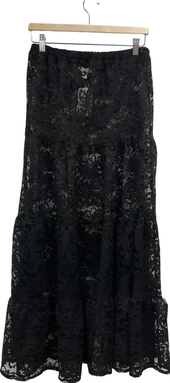 Topshop Sheer Lace Tiered Maxi Skirt In Black UK 8