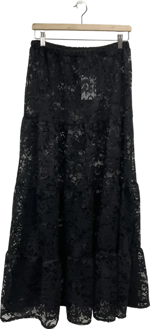 Topshop Sheer Lace Tiered Maxi Skirt In Black UK 8