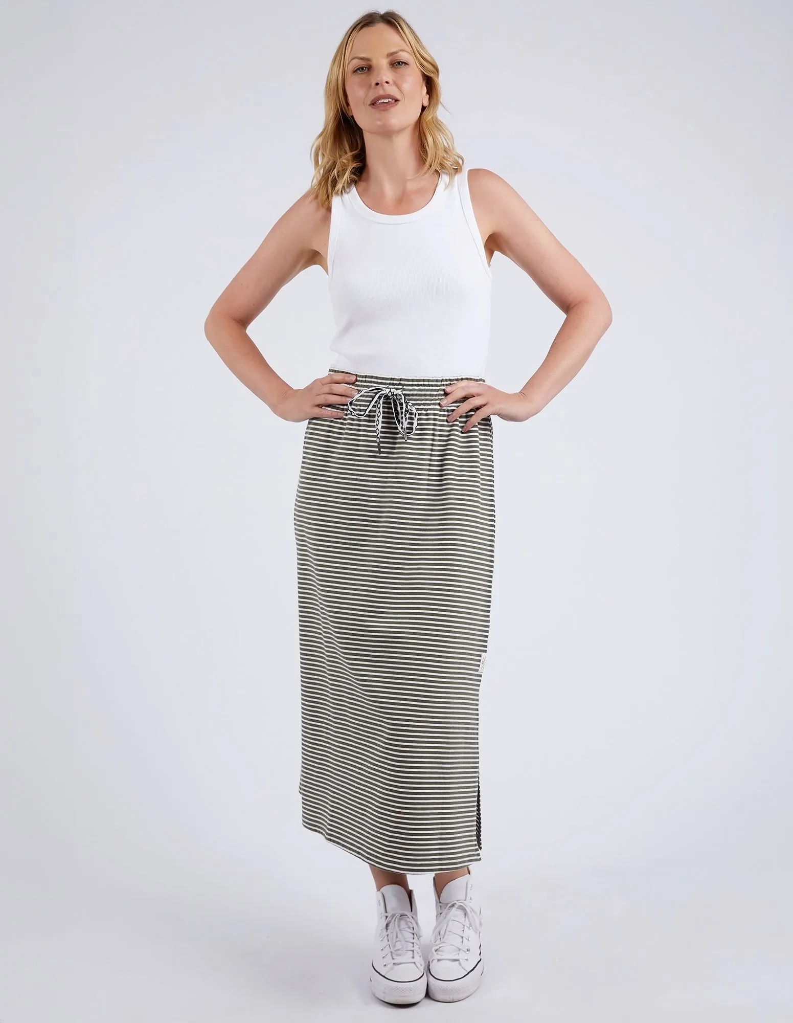 Travel Skirt Khaki & White Stripe