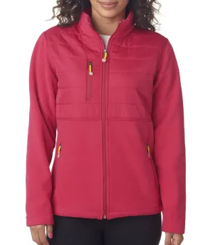 ultraclub ladies' fleece jacket with quilted yoke overlay - raspberry (2xl)
