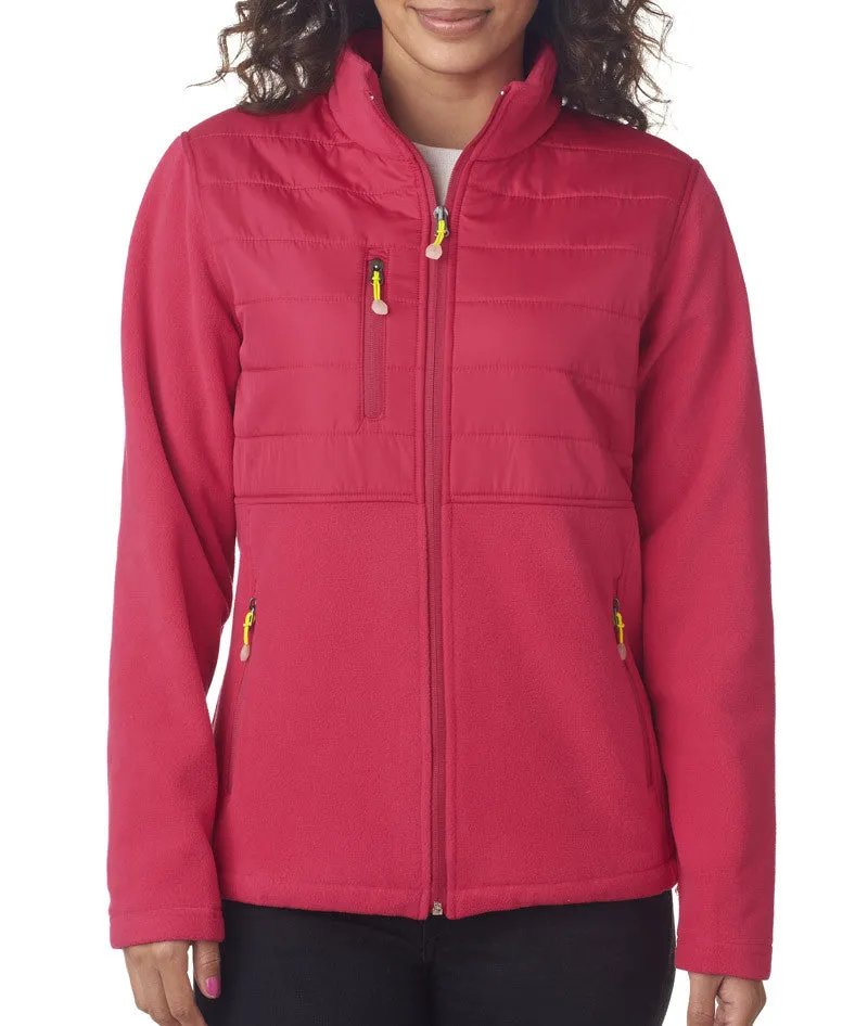 ultraclub ladies' fleece jacket with quilted yoke overlay - raspberry (2xl)