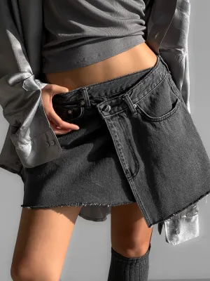 UNBALANCED WRAP DENIM SKIRT
