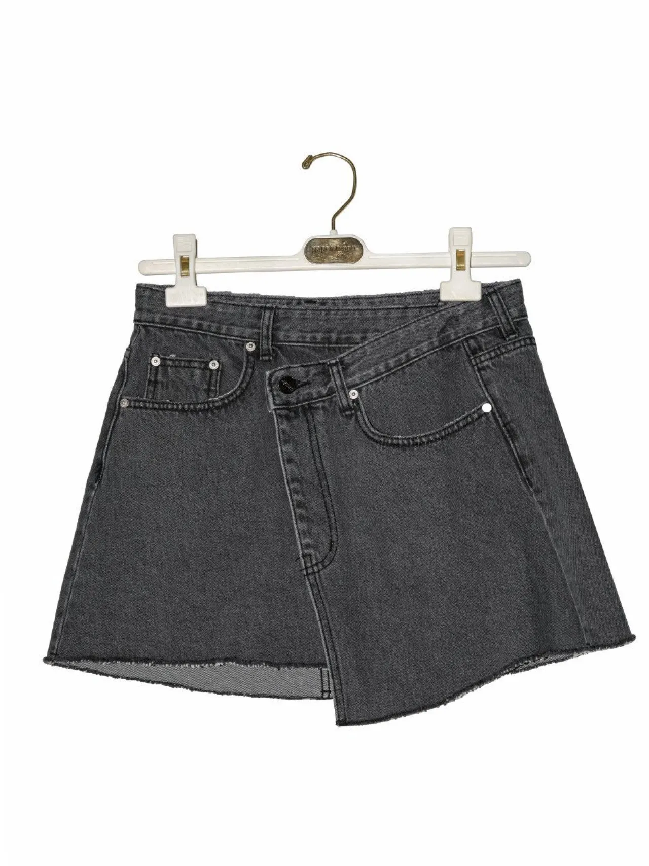UNBALANCED WRAP DENIM SKIRT