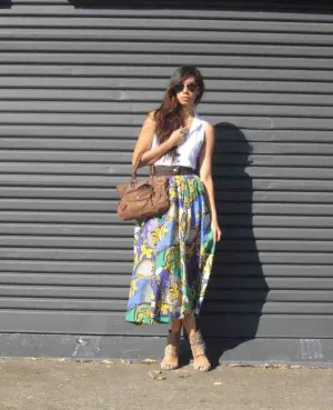Vintage Carla Silk Printed Skirt