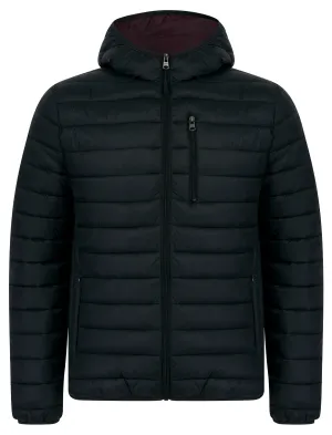 Vizzini Quilted Puffer Jacket with Hood in Jet Black / Burgundy - Tokyo Laundry
