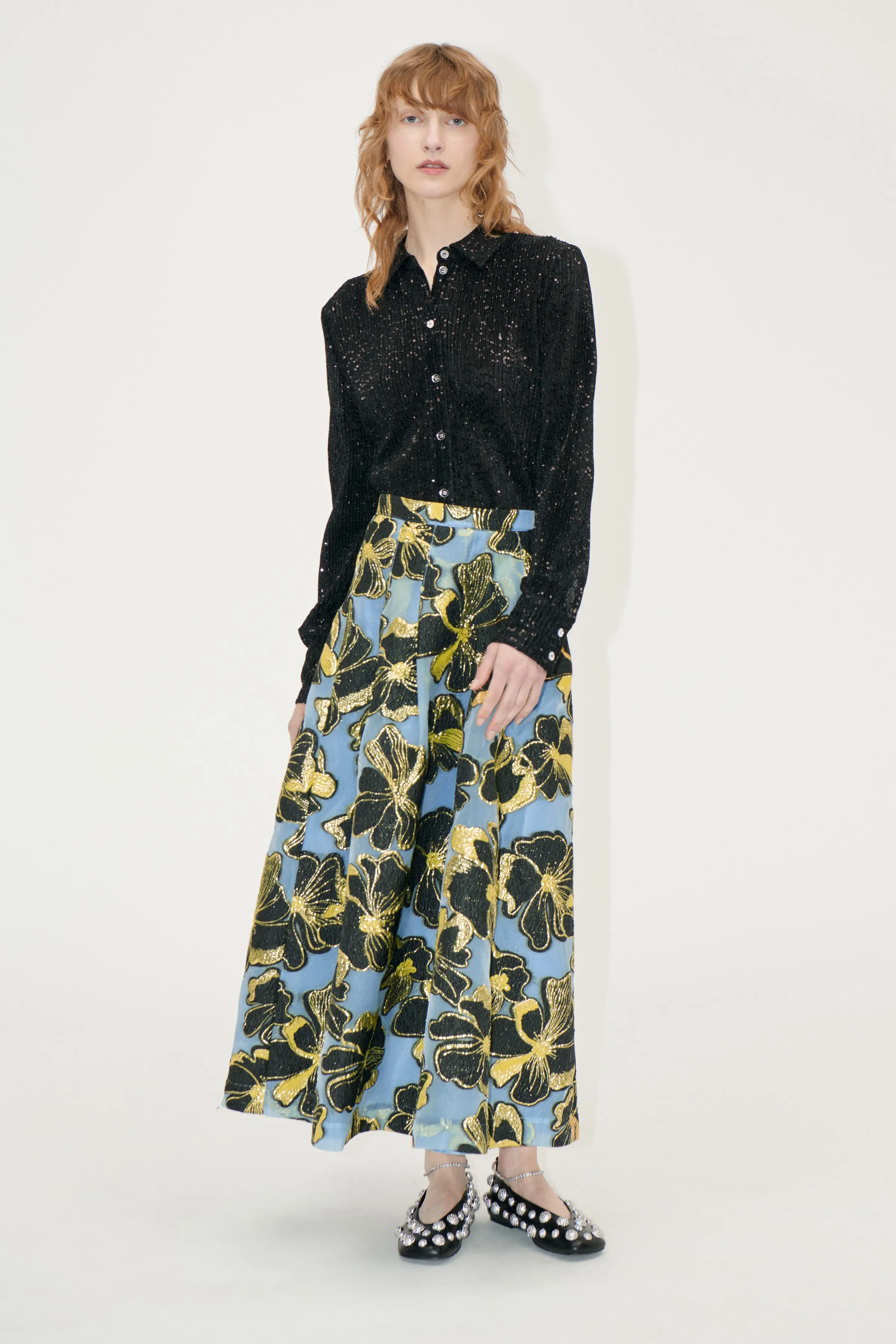Voluminous Midi Skirt - Blue Anemone Jacquard