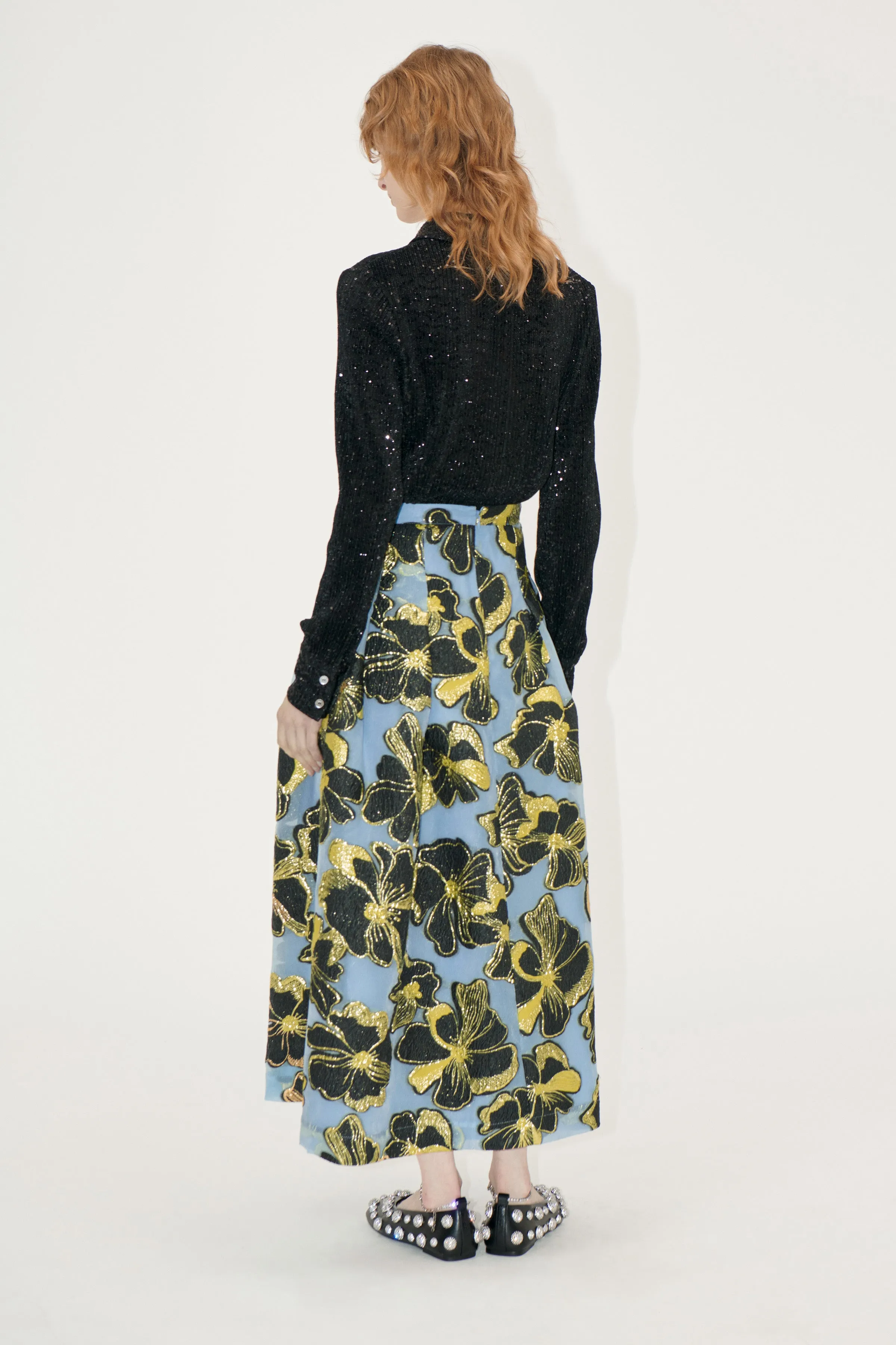 Voluminous Midi Skirt - Blue Anemone Jacquard