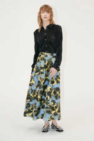 Voluminous Midi Skirt - Blue Anemone Jacquard