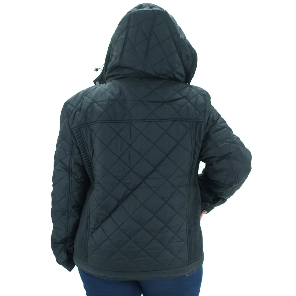 Women's Quilted Hooded Jacket,Black