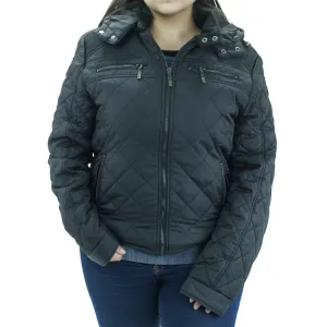Women's Quilted Hooded Jacket,Black
