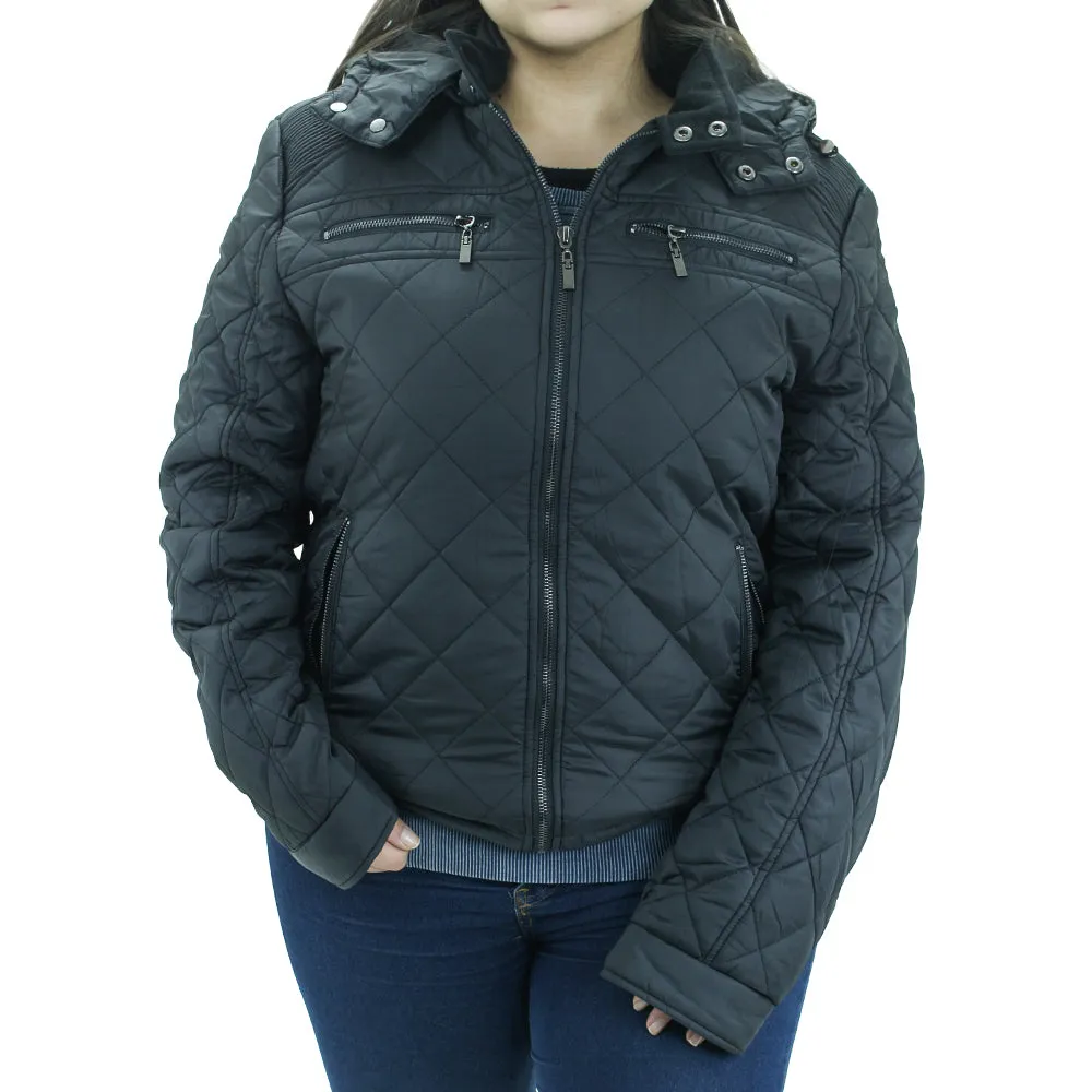 Women's Quilted Hooded Jacket,Black
